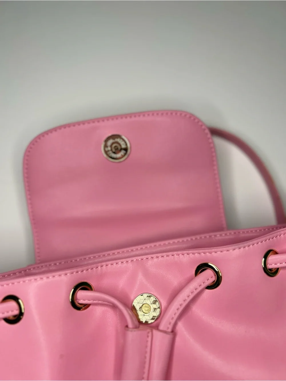 Monnalisa Pink Girls Mini Backpack with Front Bow and Gold Hardware